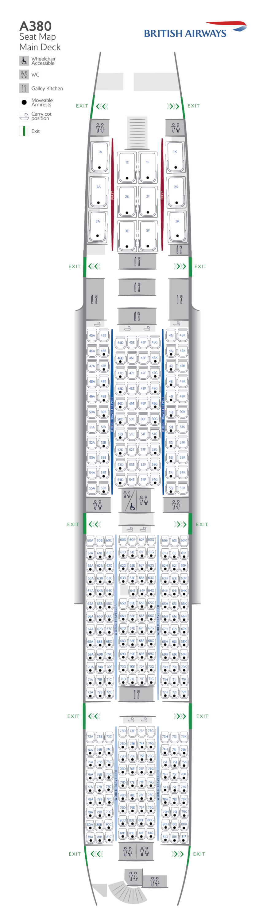 Seat map for a380-800 main deck launched in 2026.