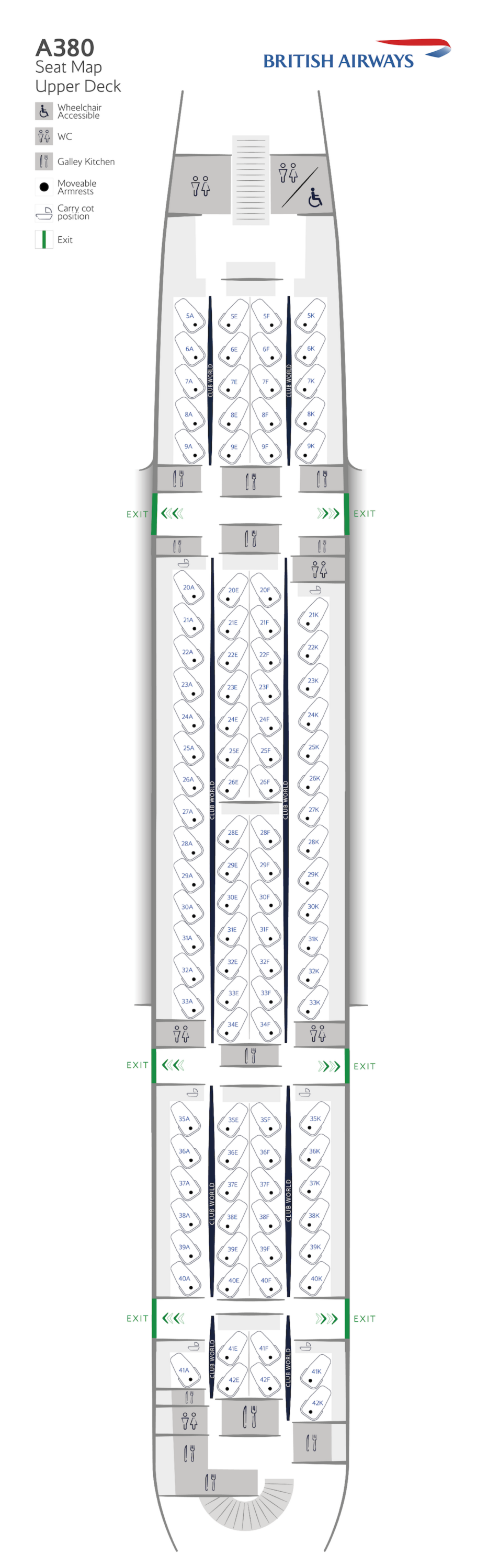 Seat map for a380-800 upper deck launched in 2026.