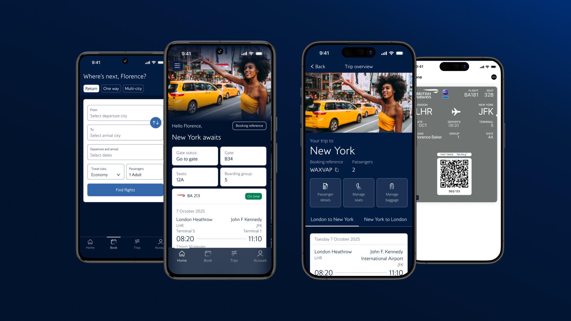 iOS and Android devices showing the British Airways app.