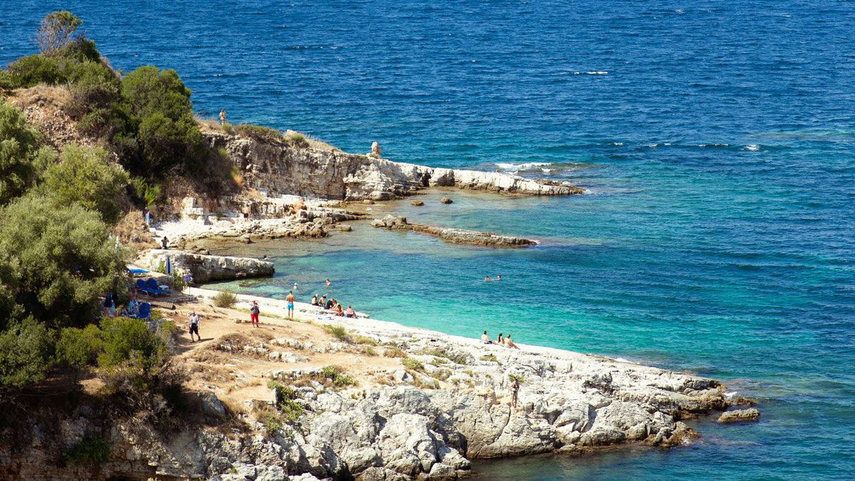 Kanoni Beach in Kassiopi, located on the northeast coast of Corfu, Greece, linking to BA High Life site.
