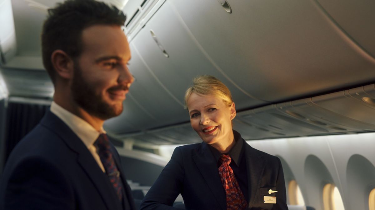 Inflight lead and cabin crew in World Traveller onboard 787-8.